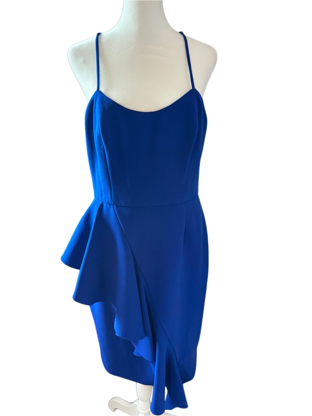 NWOT Jay Godfrey Cobalt Blue Asymmetrical Ruffle Midi Dress Size 10